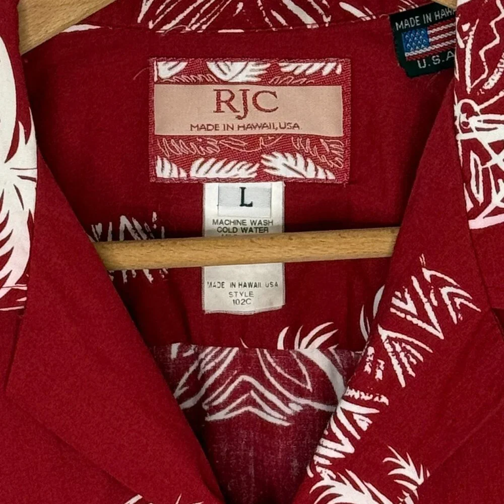 Vintage RJC Hawaiian Coconut Tree Cotton Shirt Made in Hawaii USA Size Large